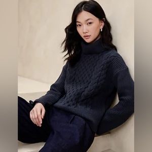 Navy Blue Banana Republic cable turtleneck sweater